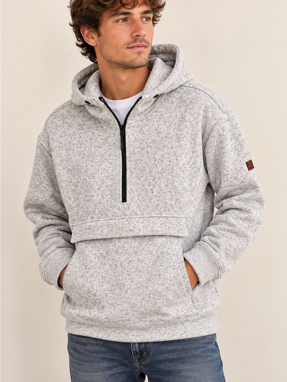 Billabong Men's Light Heather Gray Half-Zip Hooded Sweater
